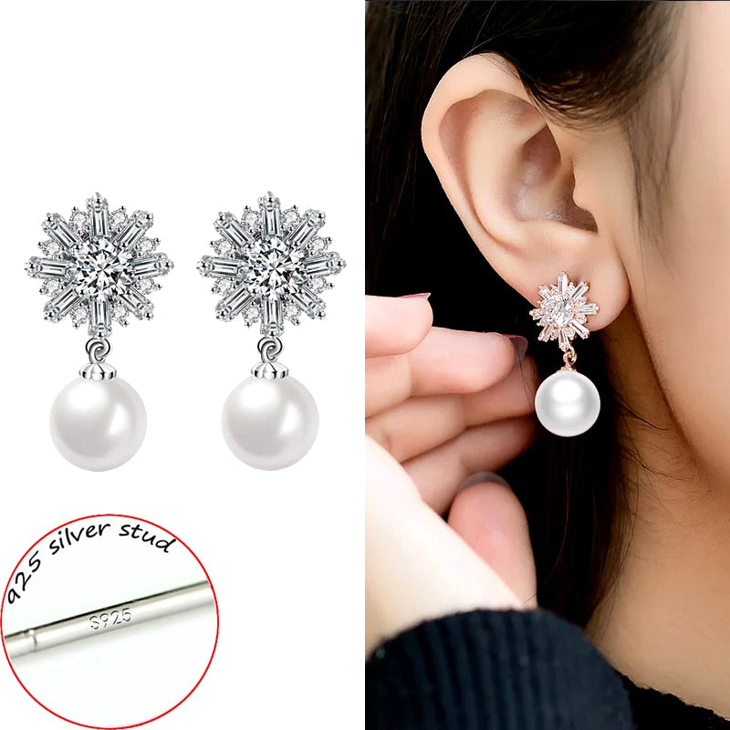 Snowflake  Pearl  Earrings